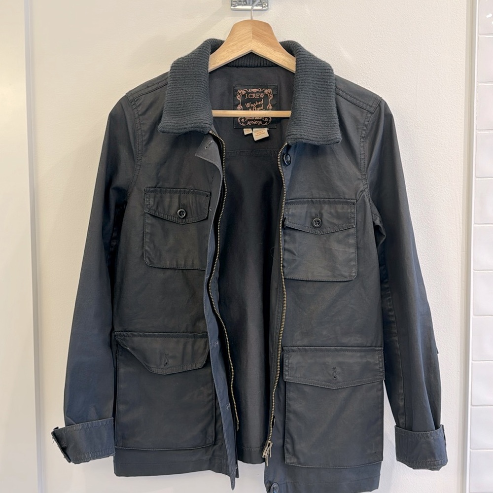 Black J. Crew Wax Cotton Field Jacket